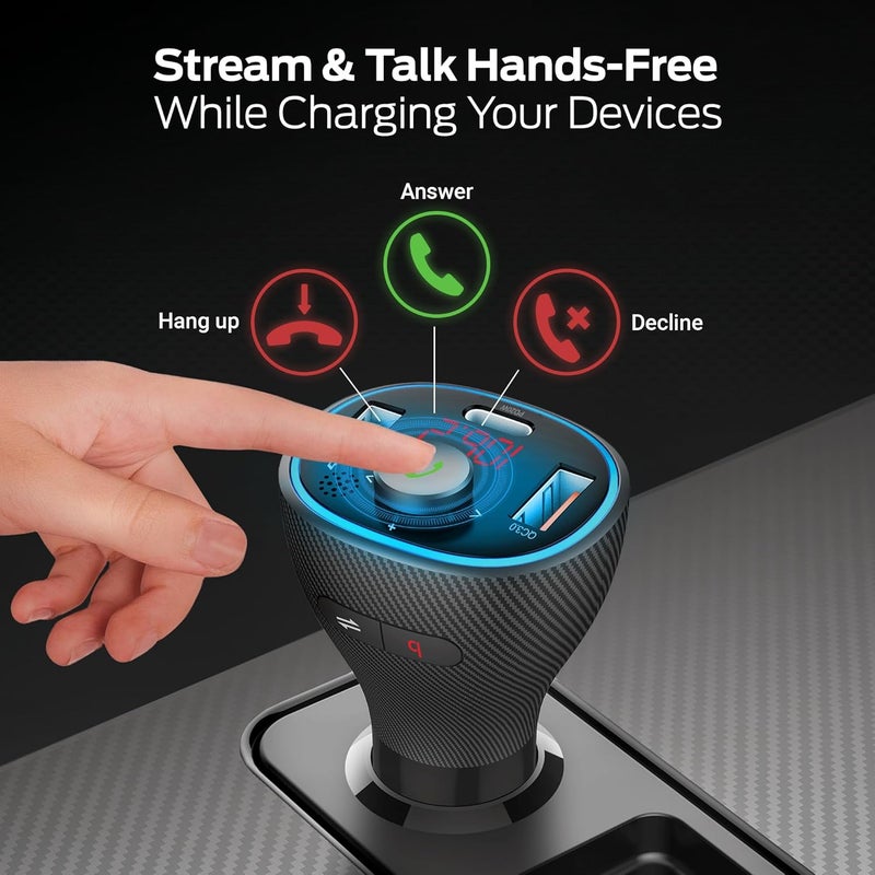 XTREME Monster Bluetooth FM Transmitter for Car Cigarette Lighter with 20W QC3.0 USB A & USB C PD Charger, Bass Boost Button, Flash Drive Port, Google Voice & Siri Compatible, Hands-Free Calls, Microphone - Image 3